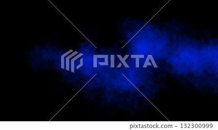 Thick blue smoke cloud on transparent background drifting and spreading from edge, with dense texture and soft smoky edges 132300999