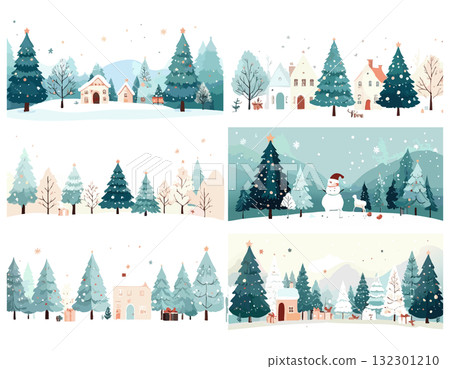 聖誕節、冬季森林背景設置 132301210