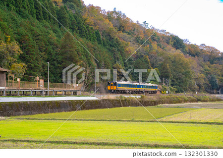 兵庫縣佐用郡佐用町,深秋時節,開往鳥取站的智頭特快超級因幡7號1號線,途經平福站 兵庫縣佐用郡佐用町,深秋時節,開往鳥取站的智頭特快超級因幡7號1號線,途經平福站 132301330