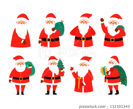 拿著禮物的聖誕老人的插圖集 拿著禮物的聖誕老人的插圖集 132301343