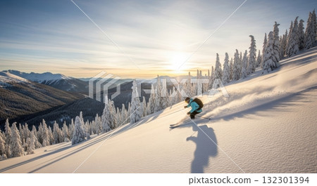 Skier sliding through the snow Skier sliding through the snow 132301394