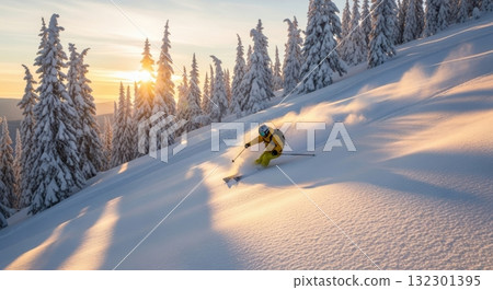 滑雪者在雪景中滑行 132301395