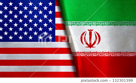 American flag and Iranian flag 132301399