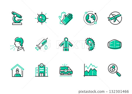Pandemic - set of line design style icons 132301466