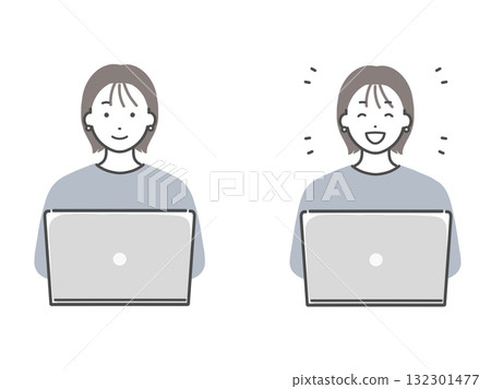 A young woman operating a computer (concentrated, smiling) A young woman operating a computer (concentrated, smiling) 132301477