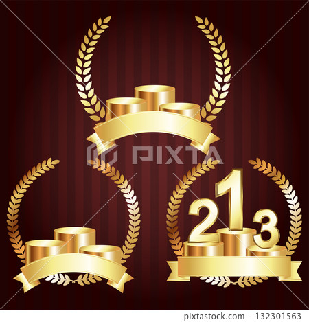 First, second and third place prizes on the podiums of several designs First, second and third place prizes on the podiums of several designs 132301563