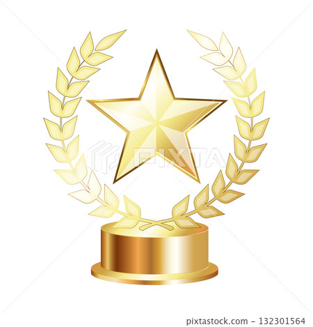 Five-pointed gold star on a pedestal and laurel wreath design Five-pointed gold star on a pedestal and laurel wreath design 132301564