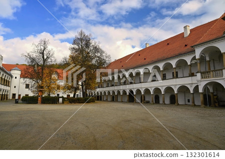 Beautiful old castle and park in autumn time. Oslavany  Czech Republic. 132301614