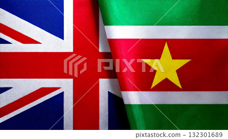 British flag and Suriname flag 132301689