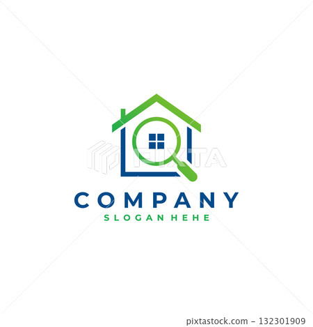 Modern Real Estate Logo with House and Magnifying Glass Icon Modern Real Estate Logo with House and Magnifying Glass Icon 132301909