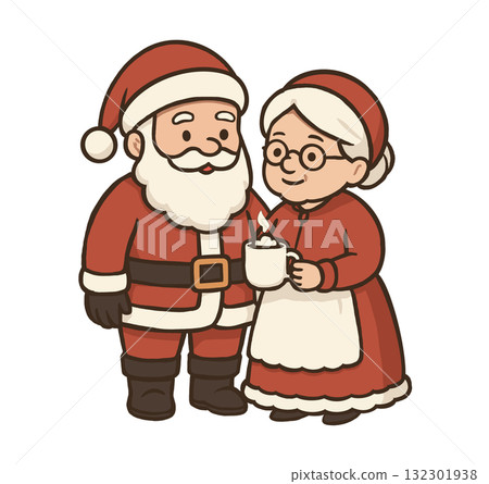 Cartoon illustration of Santa Claus and Mrs. Claus Cartoon illustration of Santa Claus and Mrs. Claus 132301938