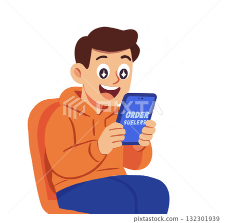 Illustration of people using mobile phones to order online 132301939