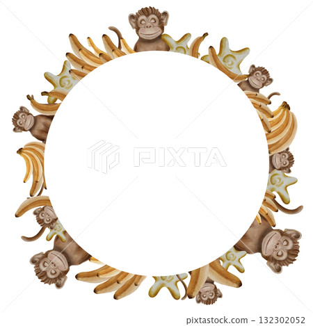 Safari Frame with Monkey and Bananas Digital Watercolor Safari Frame with Monkey and Bananas Digital Watercolor 132302052