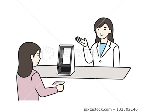 藥劑師向顧客展示如何領取個人編號卡和健康保險卡。 132302146