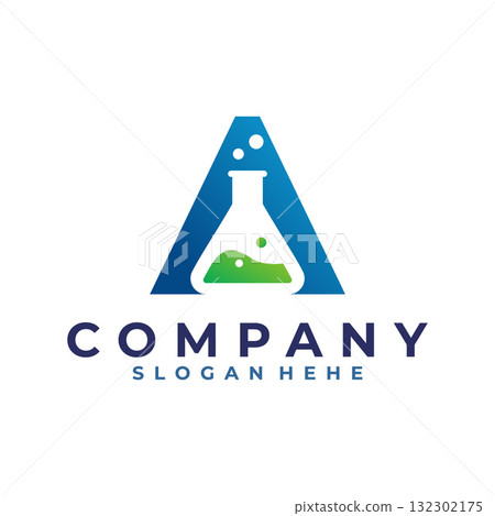 Modern Science Laboratory Logo with Letter A and Flask Design Modern Science Laboratory Logo with Letter A and Flask Design 132302175