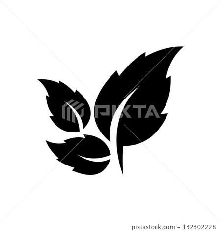 Minimalist Black Leaf Icon for Eco and Nature Design 132302228