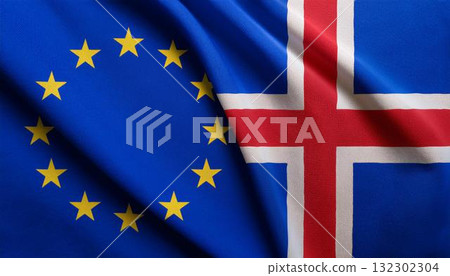 冰島國旗和歐洲國旗。 132302304