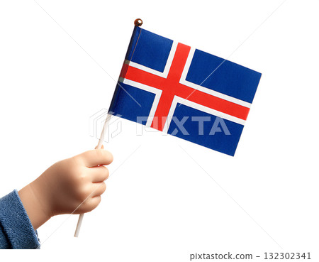Child's hand holding a small Icelandic flag. Child's hand holding a small Icelandic flag. 132302341