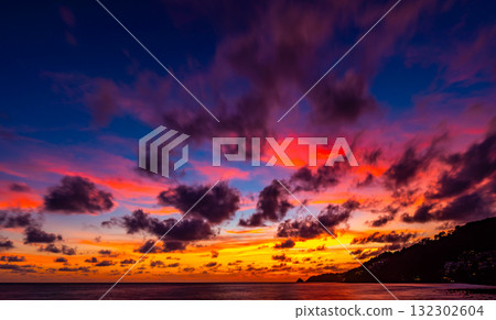 Beautiful sunset or sunrise over the sea with colorful clouds,Amazing clouds and majestic light nature background Beautiful sunset or sunrise over the sea with colorful clouds,Amazing clouds and majestic light nature background 132302604