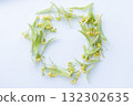 Circle from linden flowers with leafs on a white background. Mockup. 132302635