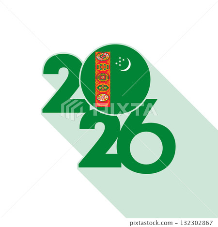 2026 Long Shadow Banner with Turkmenistan Flag Inside. 2026 Long Shadow Banner with Turkmenistan Flag Inside. 132302867