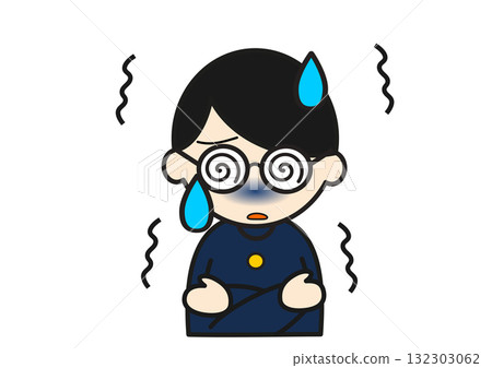 A boy with glasses in a uniform feeling chills 132303062