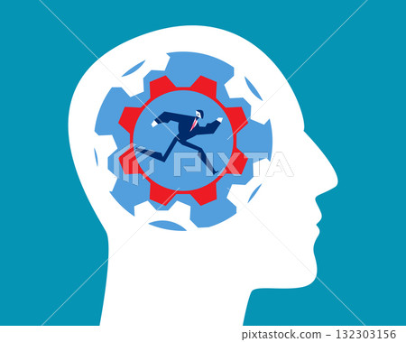 Robot. Artificial intelligence running in gear inside the human head 132303156