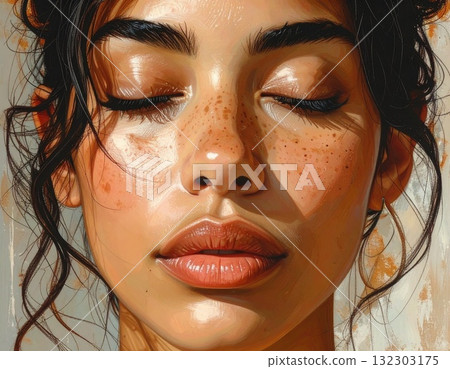 The natural beauty of a woman's eyes with her eyes closed 132303175