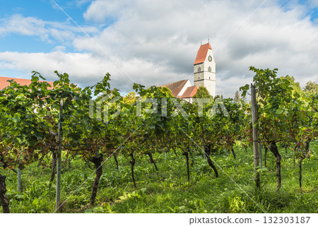 St. Johann Baptist Church and vineyards in Hagnau am Bodensee, Baden-Wuerttemberg, Germany St. Johann Baptist Church and vineyards in Hagnau am Bodensee, Baden-Wuerttemberg, Germany 132303187