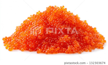 Heap of bright orange red salmon caviar roe on white background, luxury gourmet seafood ingredient and delicacy Heap of bright orange red salmon caviar roe on white background, luxury gourmet seafood ingredient and delicacy 132303674