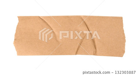 Crumpled brown adhesive craft washi tape strip with ripped edges, a textured element for graphic background design isolated transparent Crumpled brown adhesive craft washi tape strip with ripped edges, a textured element for graphic background design isolated transparent 132303887