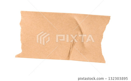 Torn brown craft paper masking washi tape piece with crinkled texture, creating a crumpled vintage design element a isolated transparent background Torn brown craft paper masking washi tape piece with crinkled texture, creating a crumpled vintage design element a isolated transparent background 132303895