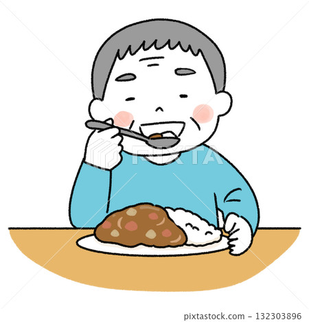 Illustration of a grandpa eating curry Illustration of a grandpa eating curry 132303896