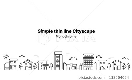 Thin line cityscape illustration (wide, white background) Thin line cityscape illustration (wide, white background) 132304034