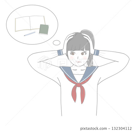 Girl struggling with studying 132304112