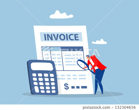 Invoice, quotation and receipt,businessman holding magnifier on invoice documen,Invoice, bill or total amount to pay for service 132304656