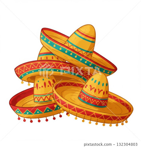 Pile of Colorful Sombreros Illustration 132304803