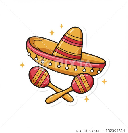 Yellow Red Sombrero Maracas Illustration Yellow Red Sombrero Maracas Illustration 132304824