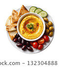 Clipart Hummus Platter with Fresh Ingredients and Empty Space for Text Perfect for Healthy Food Promotion 132304888