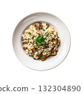 Clipart Mushroom Risotto on Delicious Background with Empty Space for Culinary Designs 132304890