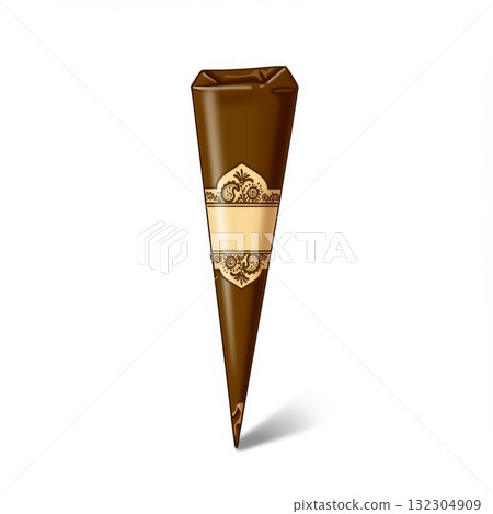 Brown Henna Cone with Gold Design on White Background Brown Henna Cone with Gold Design on White Background 132304909