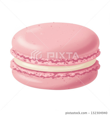 Pink Macaron with White Cream Filling on White Background Pink Macaron with White Cream Filling on White Background 132304940