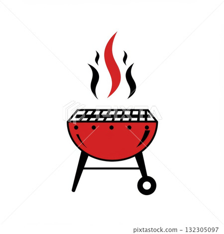 Red Kettle Grill with Smoke Illustration Red Kettle Grill with Smoke Illustration 132305097