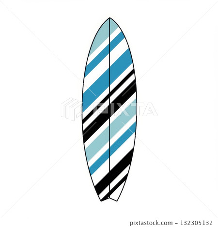 Blue Black White Striped Surfboard Illustration 132305132