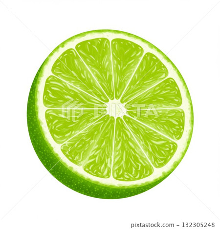 Bright Green Lime Slice on White Background 132305248