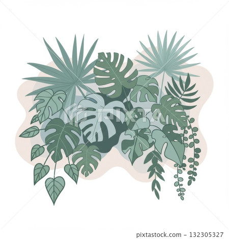 Soft Green Tropical Leaf Illustration 132305327