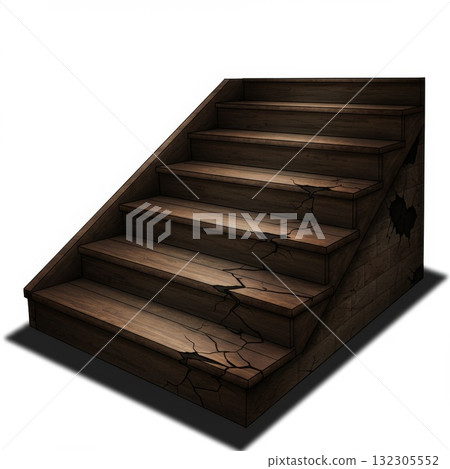 Dark Brown Weathered Wooden Stairs 132305552