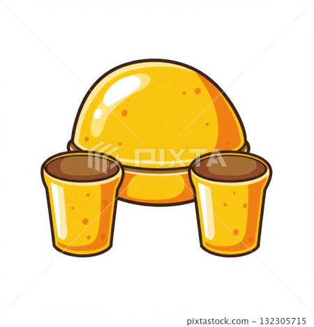 Golden Round Dessert with Two Cups 132305715