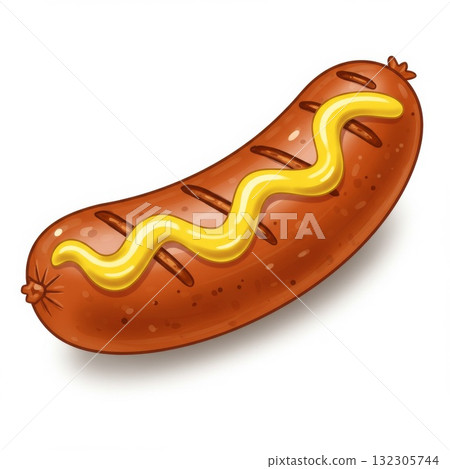 Grilled Sausage with Yellow Mustard 132305744