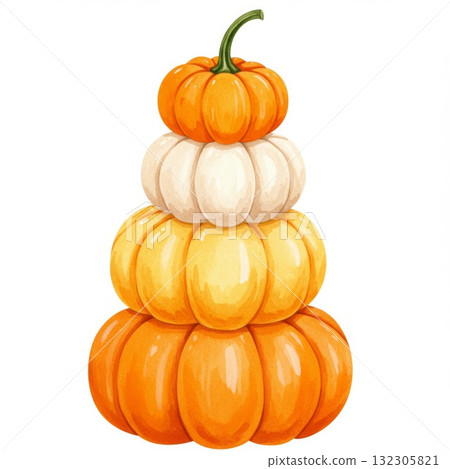 Stack of Pumpkins: Orange, White, and Yellow Gourds Stack of Pumpkins: Orange, White, and Yellow Gourds 132305821